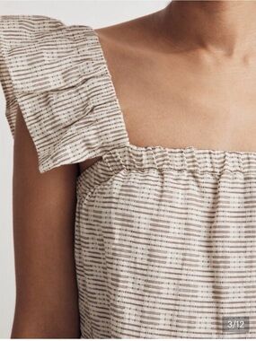 Madewell Cream Striped Ruffle-Shoulder Square Neck dress XXS